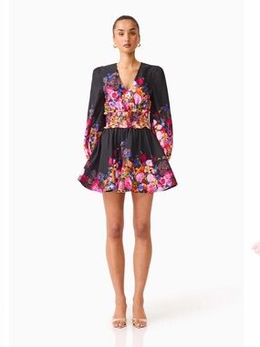 elliatt alice black ombre floral print long sleeve mini dress size medium NEW